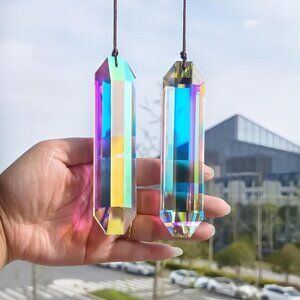 2PCS 5" Large Crystal Sun Catcher Prisms for Windows Indoor, AB Colored Hexagone